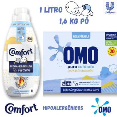 Imagem de Kit 1 Lava Roupas Pó Omo 1,6kg e 1 Amaciante Comfort Puro Cuidado Roup