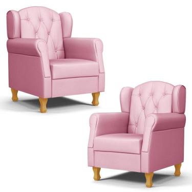 Imagem de Kit 02 Poltronas De Amamentação Pés Madeira Lucy P04 Sintético Rosa - Mpozenato
