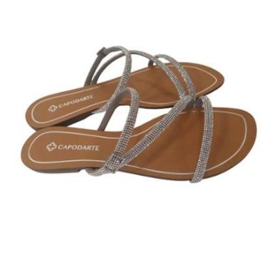 Imagem de Sandália Rasteira Feminina Capodarte Correia Cristais Brilhante-Feminino