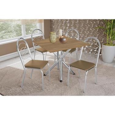 Imagem de Conjunto de Jantar Volga 4 Lugares Tampo em MDF com Cadeiras Holanda Cromado-Nogueira Capuccino 90CM