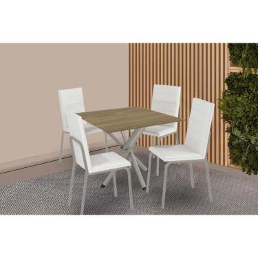Imagem de Conjunto Sala de Jantar Completa Volga 4 Lugares Tampo em MDP com Cadeiras Amsterdã Niquel Branco 90CM