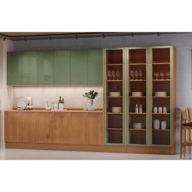 Imagem de Cozinha Completa Vibra 18 Portas MDF 80cm Verde Pistache Laqueado Kit com Tampo e Panel...