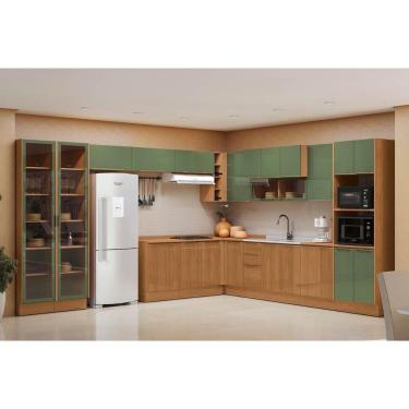 Imagem de Cozinha Completa Vibra C18p2 18 Portas MDF 120cm Amadeirado Canela e Verde Pistache Lacca