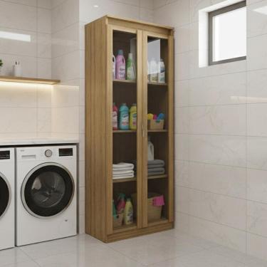 Imagem de Armário Multiuso Lavanderia 2 Portas com Vidro 60cm Multimóveis CR30051
