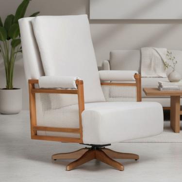 Imagem de Poltrona de Amamentação Com Balanço Giratória Líria D02 Linho Off White B-410 - Lyam Decor