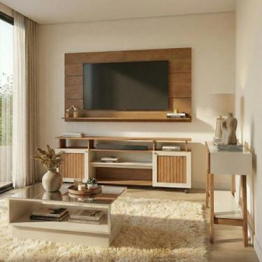 Imagem de Sala de Estar Ipanema Painel Rack Tv 75 Aparador Mesa de Centro Cinamo