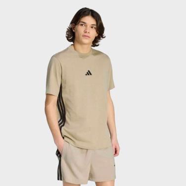 Imagem de Camiseta Adidas 3 Listras Stretch Masculina, Oliva, P