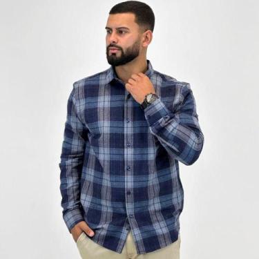 Imagem de Camisa Sibra Flanela Slim Xadrez Manga Longa Masculina, 2, Azul marinh