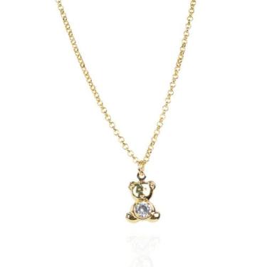 Imagem de Colar elos português c/ urso baby cristal banhado a ouro 18k - Brimatt