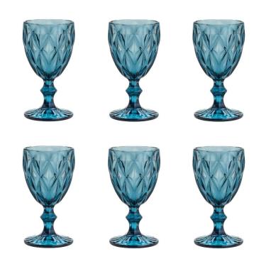 Imagem de Conjunto de Taças para Água Diamonds Vidro 325ml 6 Peças Azul para Mesa Posta Lyor