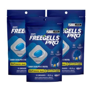 Imagem de Kit Drops Freegells Pro Eucalipto Bala Refresca Garganta - Riclan 3 Un