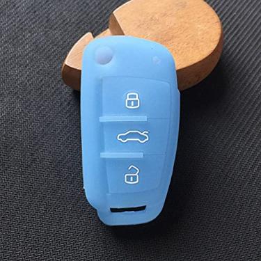 Imagem de YJADHU Porta-chaves de silicone masculino feminino porta-chaves capa para carro, adequado para Audi Sline A3 A5 Q3 Q5 A6 C5 C6 A4 B6 B7 B8 TT 80 S6, azul claro
