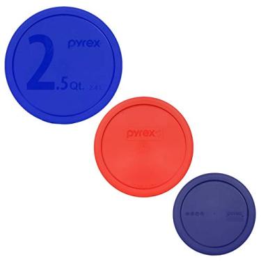 Imagem de Pyrex (1) 325-PC azul 2,5 l (1) 323-PC vermelho 1,4 l (1) 322-PC azul 1 litro tampas para tigela de mistura