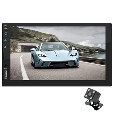 Imagem de Estéreo de carro duplo din com tela sensível ao toque de 7 polegadas rádio universal 2 din com câmera de visão traseira suporte bluetooth mãos livres android link espelho usb sd fm controle remoto