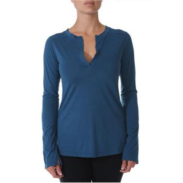 Imagem de Beyond Yoga Henley de manga comprida Pima orgânica (azul-petróleo índigo, médio)