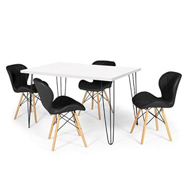 Imagem de Conjunto Mesa de Jantar Hairpin 130x80 Branca com 4 Cadeiras Eiffel Slim - Preto
