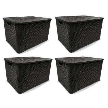 Imagem de Kit 4 Caixas Organizadoras Rattan Preta 40 Litros Arqplast
