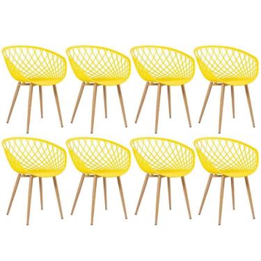 Imagem de Kit - 8 X Cadeiras Clarice Nest Com Apoio De Braços - Sidera - Amarelo