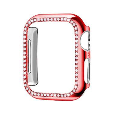 Imagem de Anvirtue Capa de diamante para Apple Watch Band 5 4 3 2 1 capa 44 mm 40 mm 42 mm 38 mm Pulseira iwatch Protetor de Cristal (Vermelho, para Série 45 44 mm)
