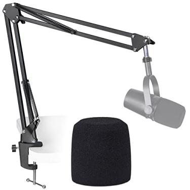 Imagem de SUNMON Suporte de microfone Shure MV7 Boom Arm com filtro pop, suporte de braço de tesoura de suspensão ajustável com filtro pop compatível com microfone Shure MV7, Shure MV7X e SM7B da SUNMON