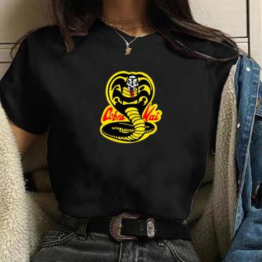 Imagem de Camiseta Blusa feminina logo cobra kai Blusa Preta Algodao