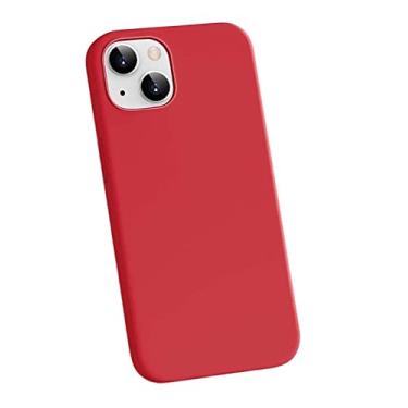 Imagem de HAODEE Capa de telefone traseira, para Apple iPhone 13 (2021) capa à prova de choque de silicone líquido de 6,1 polegadas com forro flocagem [proteção de tela e câmera] (cor: vermelho)