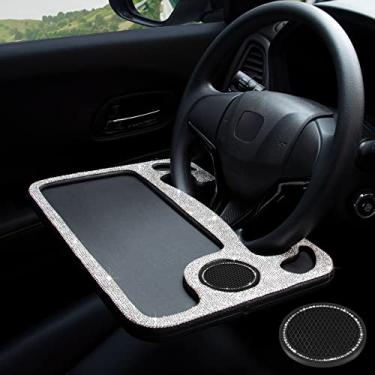 Imagem de Auto para laptop mesa de viagem para carro,Mesa de volante, gancho para comer alimentos na bandeja do volante, para viajantes constantes, serve para a maioria dos volantes de veículos, branco