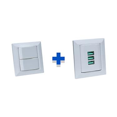 Imagem de Kit Espelhos de Tomadas Duplo Chanf 3 Usb 5.2A 2 Interrup COR:BRANCO
