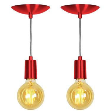 Imagem de Kit 2 Pendente Tubo Cilindro Alumínio Cereja com Lampada