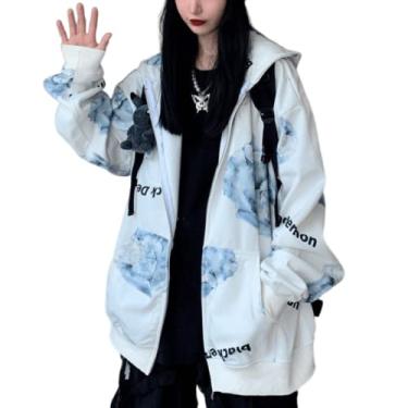 Imagem de Moletom feminino masculino Y2K anime kawaii gótico harajuku alt estético grunge punk bonito japonês dark academia top pulôver, Branco, XXG