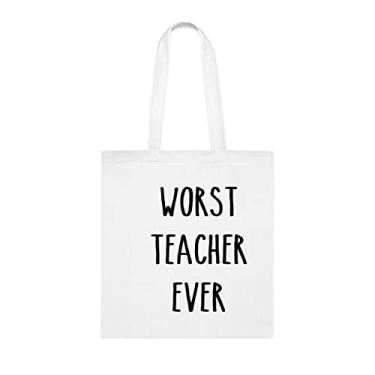 Imagem de Bolsa Worst Teacher Ever, presente engraçado do pior professor, bolsa de ombro, bolsas reutilizáveis, ideia de de Natal, Branco