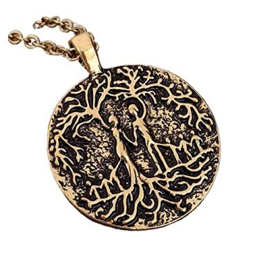 Imagem de XWSCOTT Dupla face esculpida pais várias crianças árvore genealógica família da vida colar disco pingente moeda pingente mãe pai crianças dia das mães (cor do metal: bronze-6 crianças)
