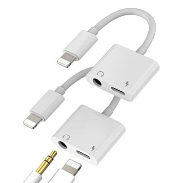 Imagem de 2 peças de adaptador Lightning para conector de fone de ouvido de 3,5 mm, divisor de cabo 2 em 1, dongle auxiliar de áudio e carregamento para iPhone 13 12 11 XS XR X 8 7 11 Pro Max, suporte para controle de fio