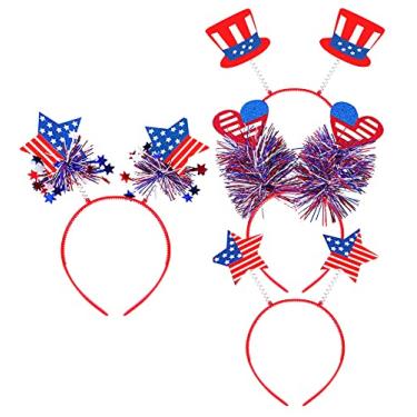 Imagem de Cabeça patriótica, 4 peças de tiara patriótica para lembrancinhas de 4 de julho, bandeira americana, patriótica de estrelas para decorações de festa do Dia da Independência