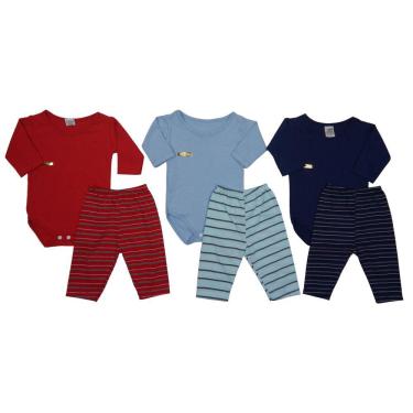 Imagem de Body e Calça Recém-nascido Menino - Kit Com 6 Peças Cores Azul/Marinho/Vermelho
