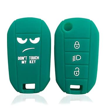 Imagem de YJADHU Capa de chave de carro, suporte de capa, apto para Peugeot 3008 208 308 RCZ 508 408 2008 407 307 4008 para Citroen Berlingo 2020, verde escuro