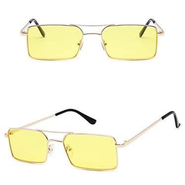 Imagem de Óculos de Sol Feminino Quadrado Liga de Metal Armação Pequena Óculos de Sol Masculino Transparente Óculos de Sol Vintage Feminino, 05 Dourado, Amarelo, Tamanho Único