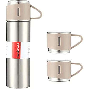 Imagem de Garrafa de Água Café Térmica Squeeze com 2 Canecas (Bege)