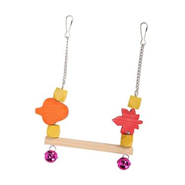 Imagem de Suporte para balanço de papagaio, poleiro de madeira para pássaros livre de toxicidade, colorido, decorativo, com sino para periquitos