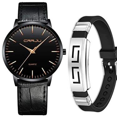 Imagem de Relógio Masculino Ultra Fino Preto Analógico Kit Pulseira