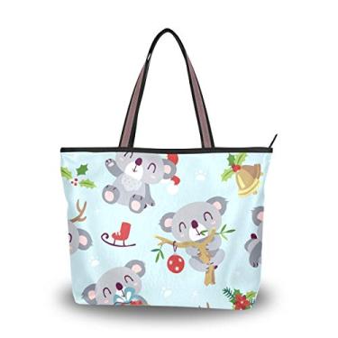 Imagem de ColourLife Bolsa de ombro com alça superior Koala com elementos natalinos, bolsa de ombro para mulheres e meninas, Multicolorido., Large
