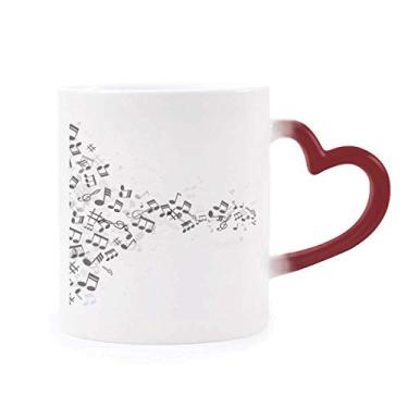 Imagem de Caneca preta torcida com notas musicais branca sensível ao calor Caneca vermelha que muda de cor
