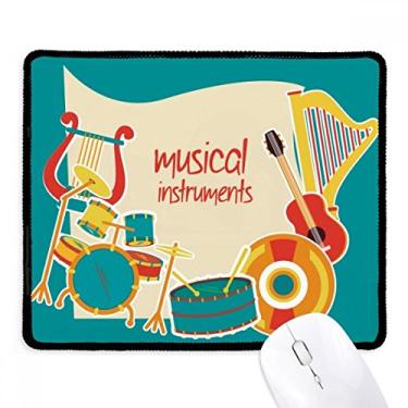Imagem de Fone de ouvido com estampa de instrumentos musicais, mouse pad com borda costurada, tapete de borracha para jogos