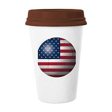 Imagem de Caneca de futebol americano com bandeira nacional dos EUA e copo de cerâmica