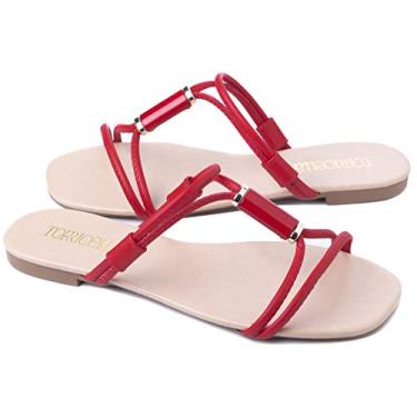 Imagem de Sandália alça vermelha rasteira feminina torricella tamanho:36