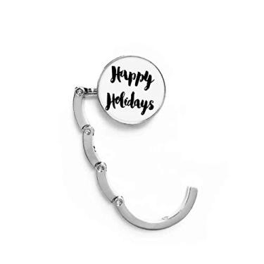 Imagem de Gancho de mesa com citação Happy Holiday para escrever à mão, gancho decorativo com fecho dobrável