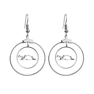 Imagem de Lazy Cat Lying Line Art Deco, brincos, brincos de argola pendente, joia cólica