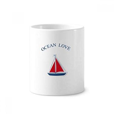 Imagem de Sailboat Ocean Love Sea Sailing Blue Escova de dentes Porta Escova de Dente Ceramica Suporte Copo Lápis
