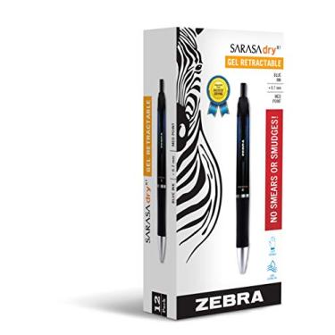 Imagem de Zebra Pen Caneta de gel retrátil Sarasa Dry X1, ponta média, 0,7 mm, tinta azul, pacote com 12