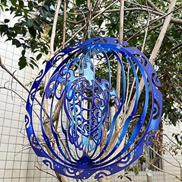 Imagem de Tartaruga Spinner de Vento Decoração de Jardim Sinos de Vento Pendurados Facilmente Girando Apanhadores de Sol Esculturas de Arte de Quintal Cinético para Casa Varanda Pátio, Azul, 25CM